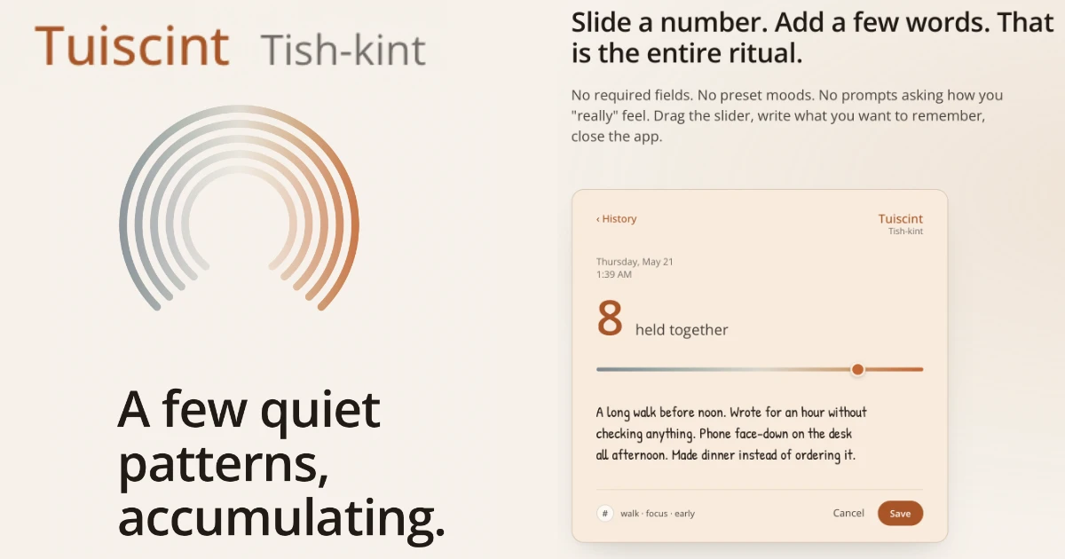 Tuiscint (pronounced tish-kint) iOS app screenshots